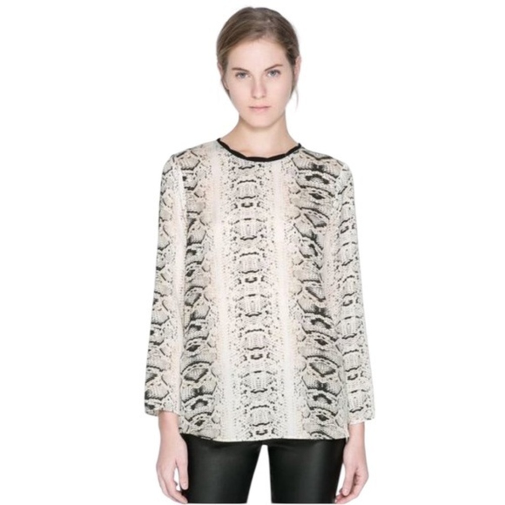 Zara Basic Women's Cream Black
Snakeskin Blouse Top Size L